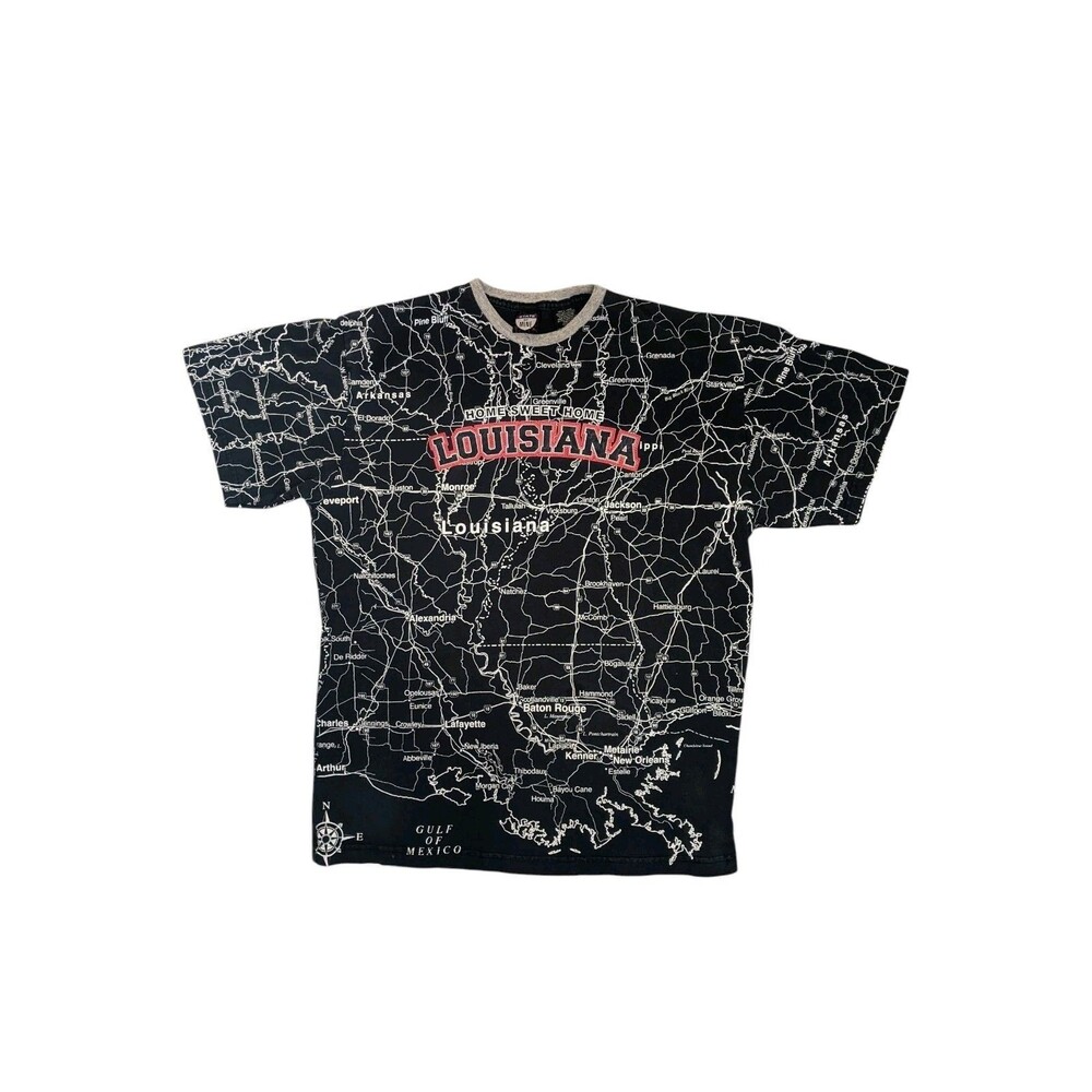 Louisiana Tee Road Map Towns Men Large